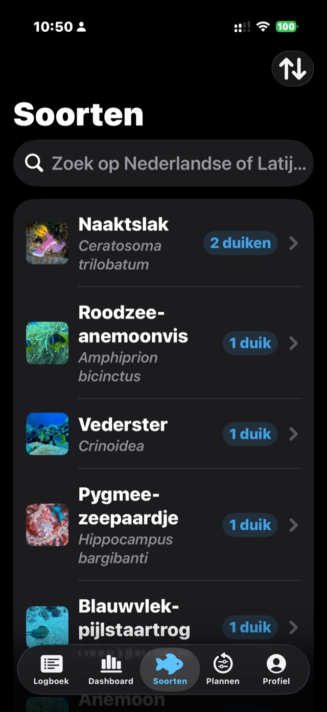 Soortenlijst met Nederlandse en Latijnse namen